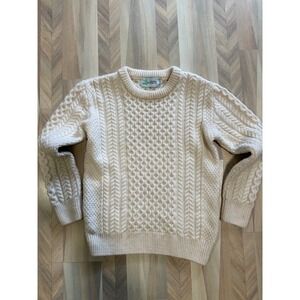 Original Aran Co Womens Cream 100% Merino Wool Cable Knit Aran Sweater Small